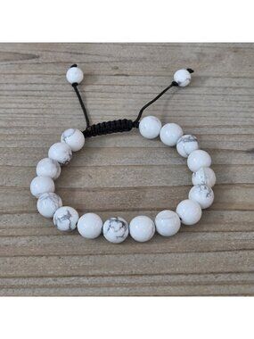 White Howlite Round Gemstone Adjustable Beaded Bracelet